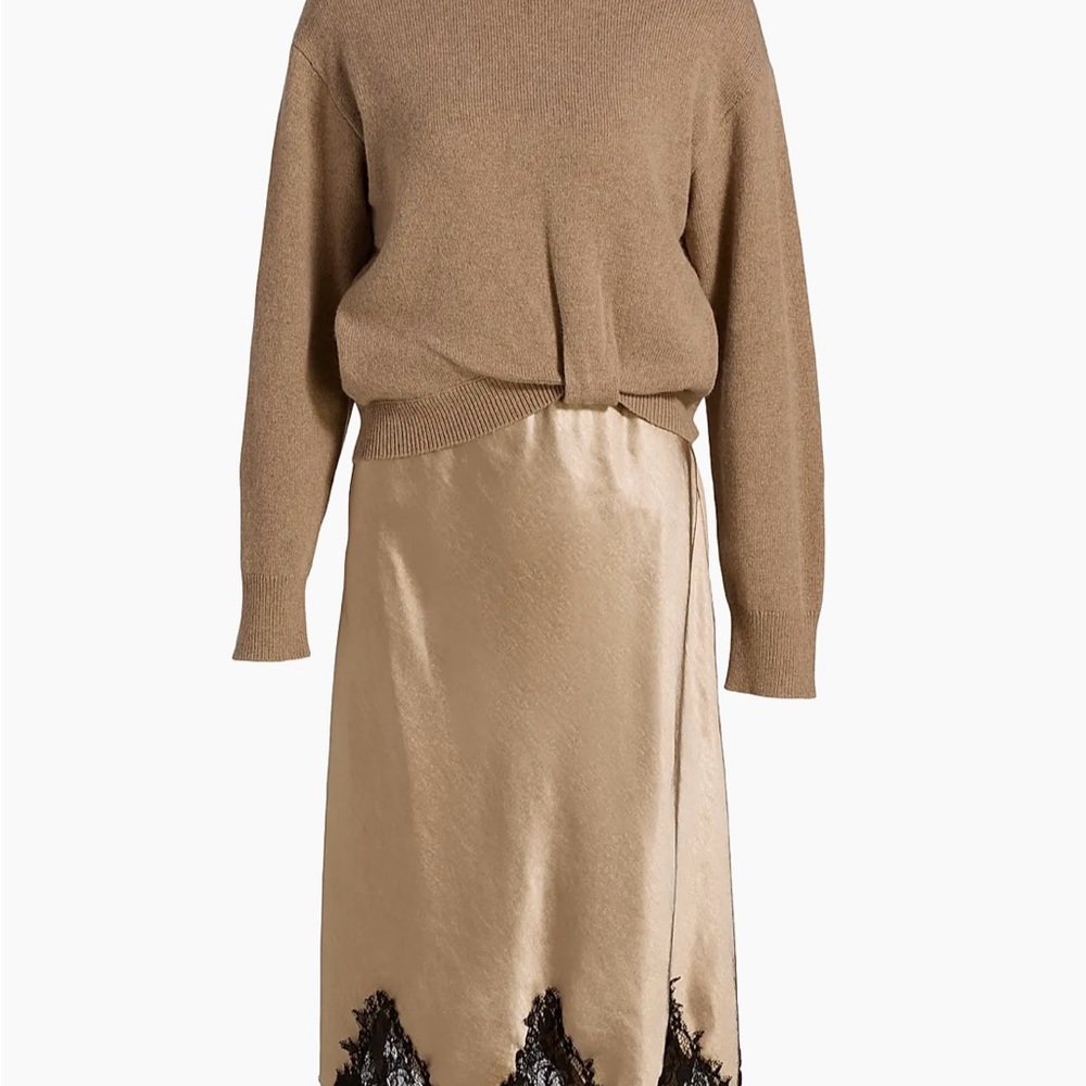 Elegant Tan Skirt with black trim along with brown sweater! So beautiful!